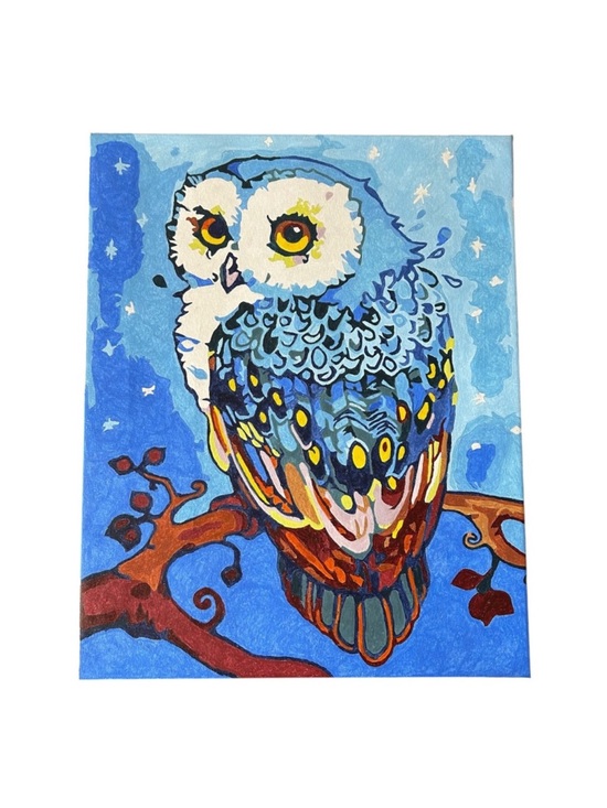 Other - Canvas Oil Painting Blue Owl On Branch Paint by Numbers Stretched Wooden Frame